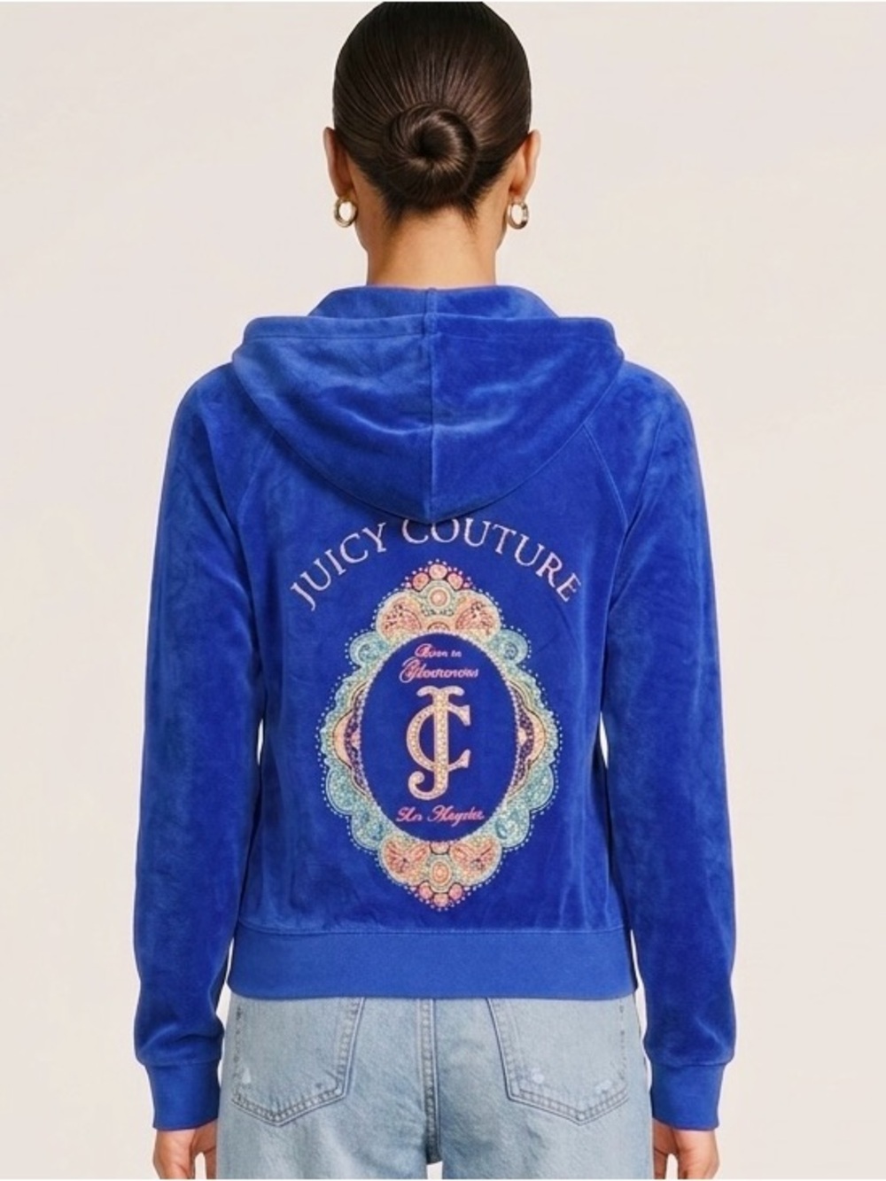 JUICY COUTURE VELOUR VINTAGE Y2K ZIP UP HODDIE BLUE SIZE LARGE